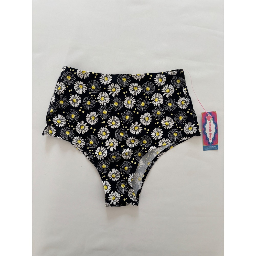 Cheek Boss Womens High Waisted Daisy Floral Underwear Black White Yellow Size M